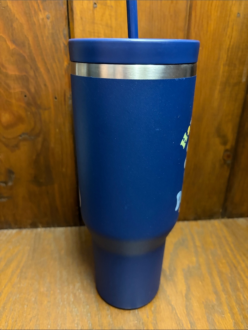 Life Is Good Blue Daisy Travel Tumbler with Handle and Straw - Picture 5 of 7